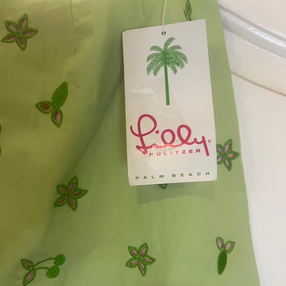 Vtg Lilly Pulitzer Skirt Embroidered Pistachio & Pink Underlay Women Size 8P NWT - Picture 2 of 11